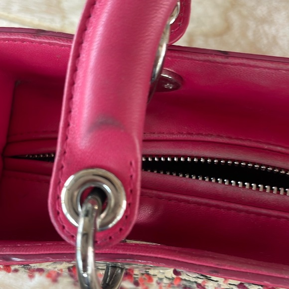 CHRISTIAN DIOR Raffia Tweed Medium Lady Dior Pink Beige - Picture 16 of 16